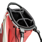A close up top view of a coral Ryder golf bag’s 5-way divider