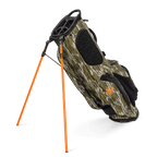 A full shot of standing Ryder golf bag in mossy oak bottomland facing backward