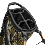 A close up top view of a mossy oak bottomland Ryder golf bag’s 5-way divider
