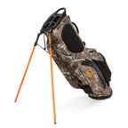 A full shot of standing Ryder golf bag in mossy oak country dna facing backward
