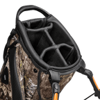 A close up top view of a mossy oak country dna Ryder golf bag’s 5-way divider