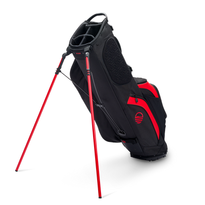 A full shot of standing Ryder golf bag in blackjack facing backward
