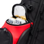 A close up shot of blackjack Ryder golf bag's frosty pocket with canned drinks inside