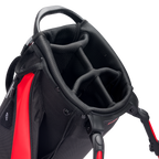 A close up top view of a blackjack ryder golf bag's 4 way divider along 
