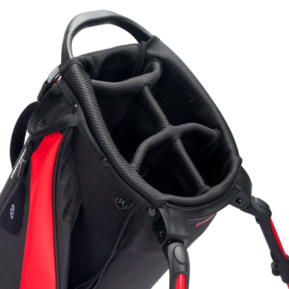 A close up top view of a blackjack ryder golf bag's 4 way divider along 
