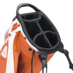 A close up top view of a burnt orange Ryder golf bag’s 5-way divider
