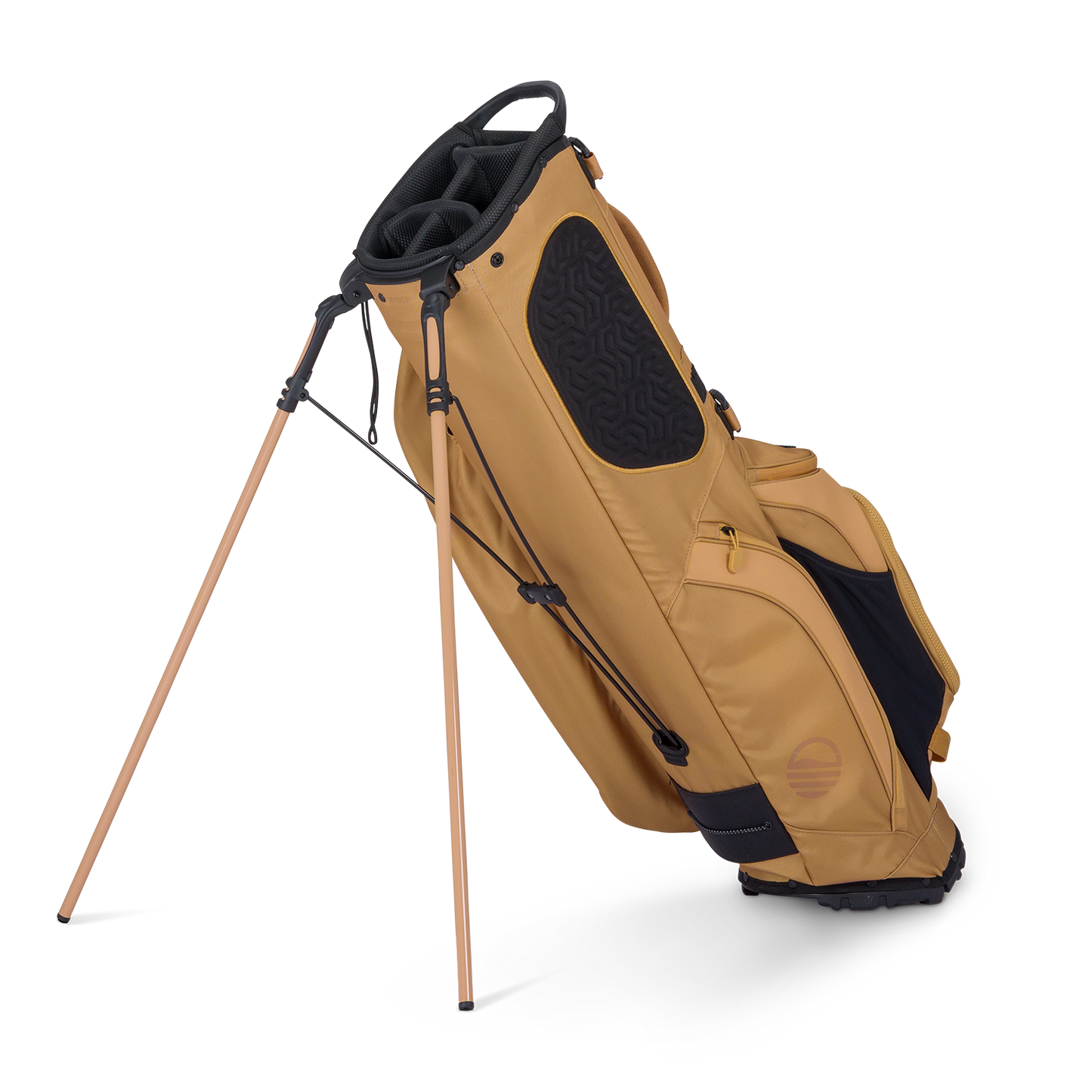 A full shot of standing Ryder golf bag in clay thompson facing backward
