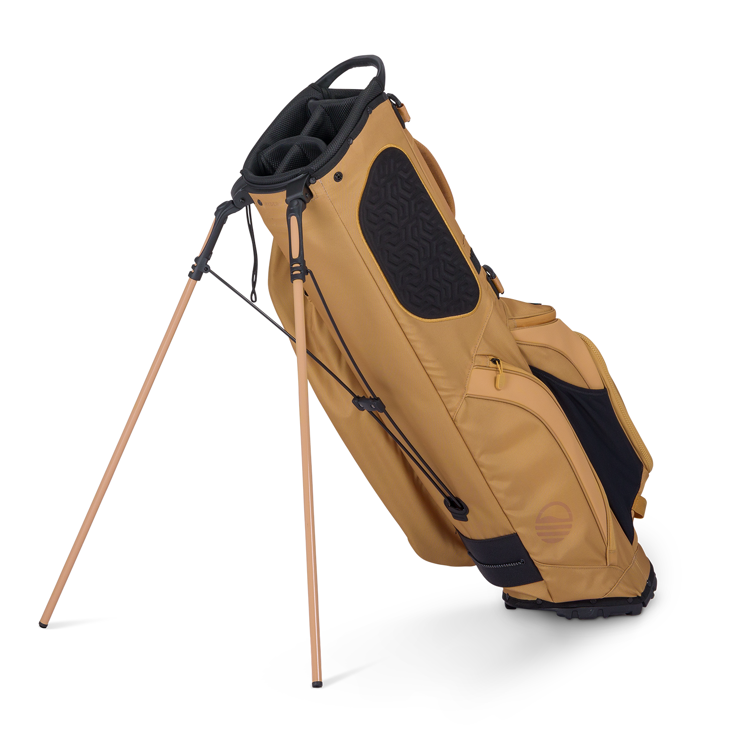 A full shot of standing Ryder golf bag in clay thompson facing backward
