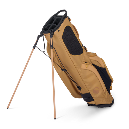 A full shot of standing Ryder golf bag in clay thompson facing backward
