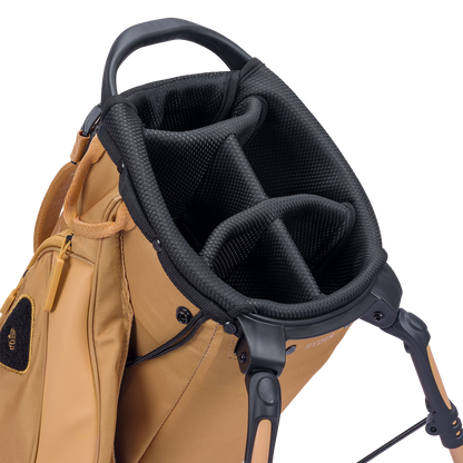 A close up top view of a clay thompson ryder golf bag's 5 way divider  
