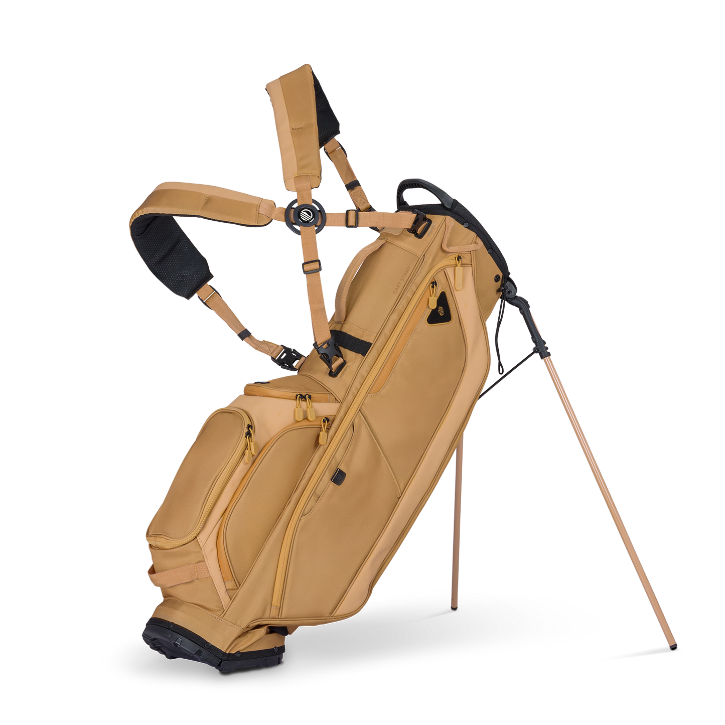 A full front shot of standing Ryder golf bag in clay thompson with double strap
