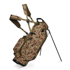 A full front shot of standing Ryder golf bag in Duck Camo with double strap
