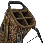 A close up top view of a Duck Camo ryder golf bag's 5 way divider  
