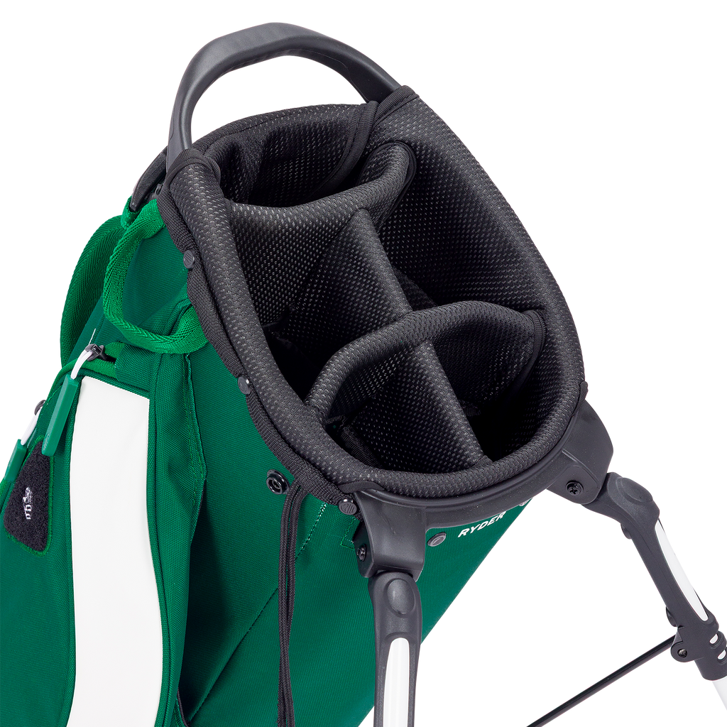 A close up top view of a evergreen ryder golf bag's 5 way divider  

