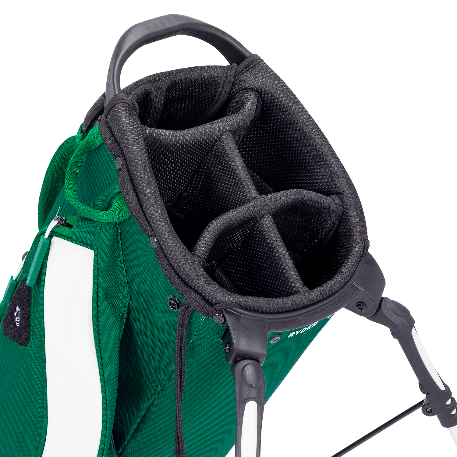 A close up top view of a evergreen ryder golf bag's 5 way divider  
