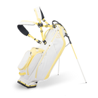 A full front shot of standing Ryder golf bag in mindy lemon with double strap