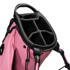 A close up top view of a dusty pink vegan leather Ryder S-Class golf bag’s 5-way divider