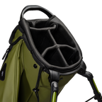 A close up top view of a olive vegan leather Ryder S-Class golf bag’s 5-way divider