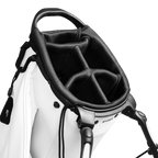 A close up top view of an olive vegan leather Ryder S-Class golf bag’s 5-way divider