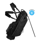 A full front shot of standing Storm Ryder golf bag in black with double strap

