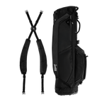 Black golf bag with straps on a white background