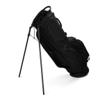 A full shot of standing Ryder S-Class golf bag in black vegan leather facing backward