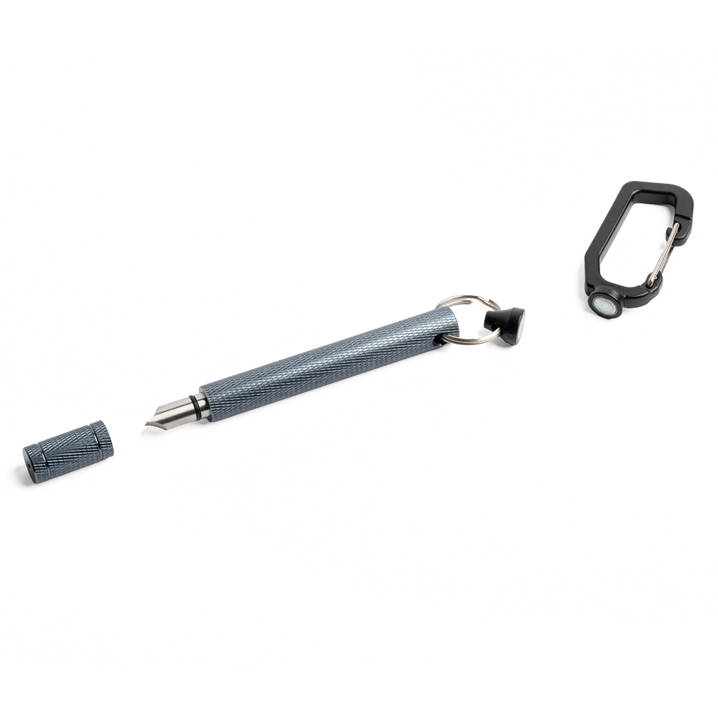 golf club groove sharpener in black with its protective top and magnetic clips off