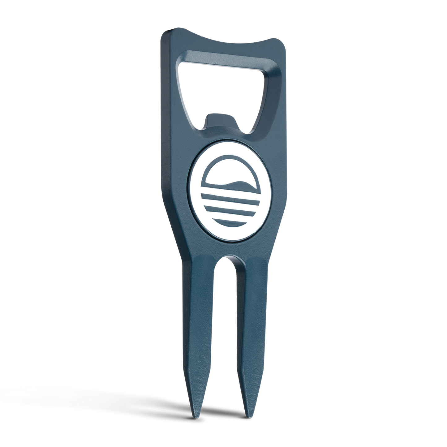 Teal Divot Tool with Sunday Golf sun logo in white and blue color