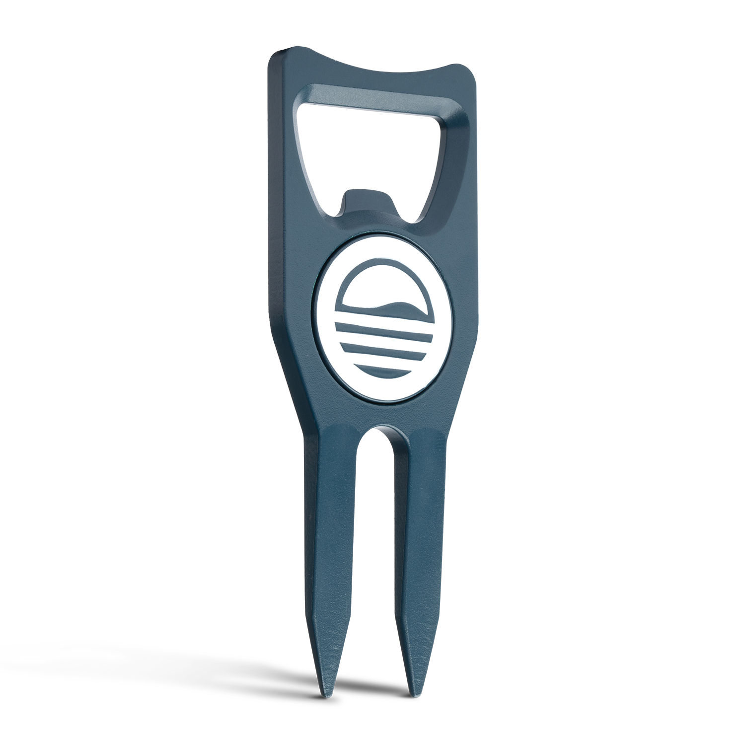 Teal Divot Tool with Sunday Golf sun logo in white and blue color