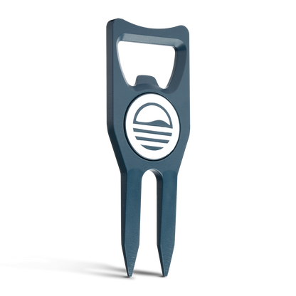 Teal Divot Tool with Sunday Golf sun logo in white and blue color