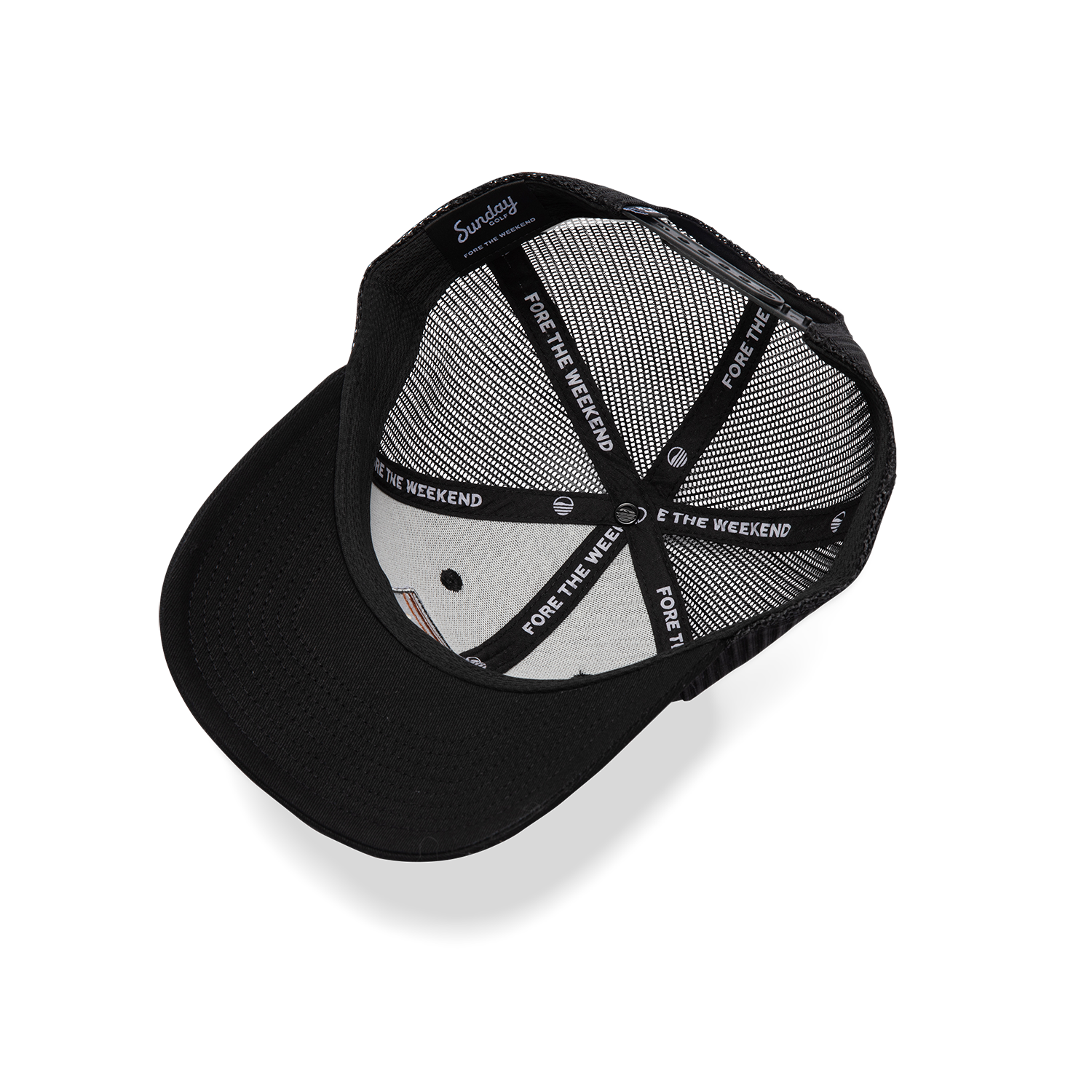 Upside Down View of black trucker golf hat