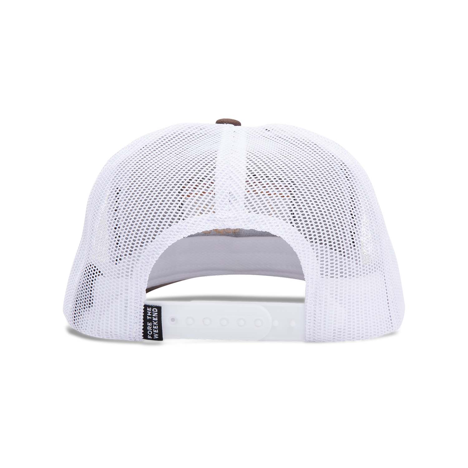 Back View of brown and white trucker golf hat