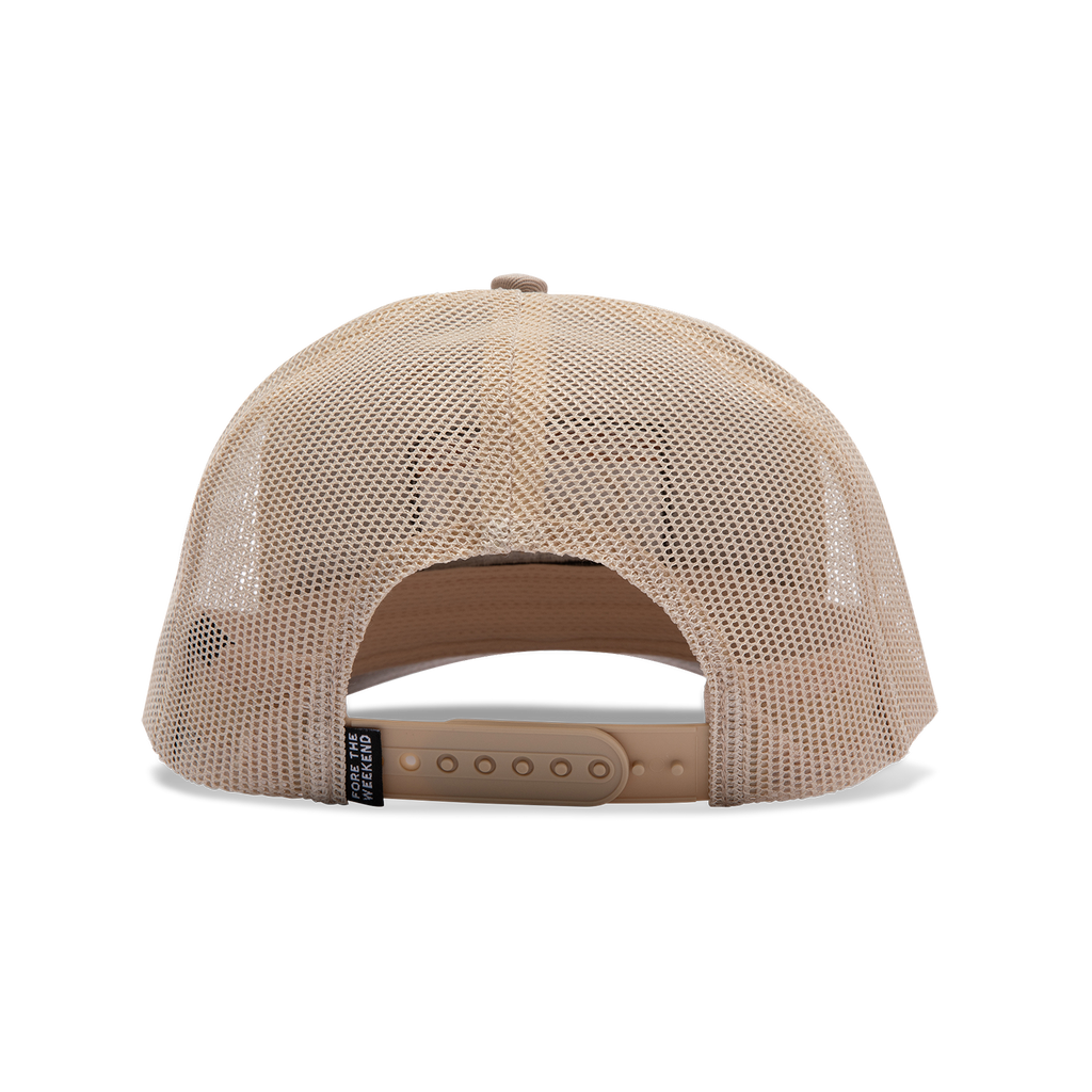 Back View of tan trucker golf hat