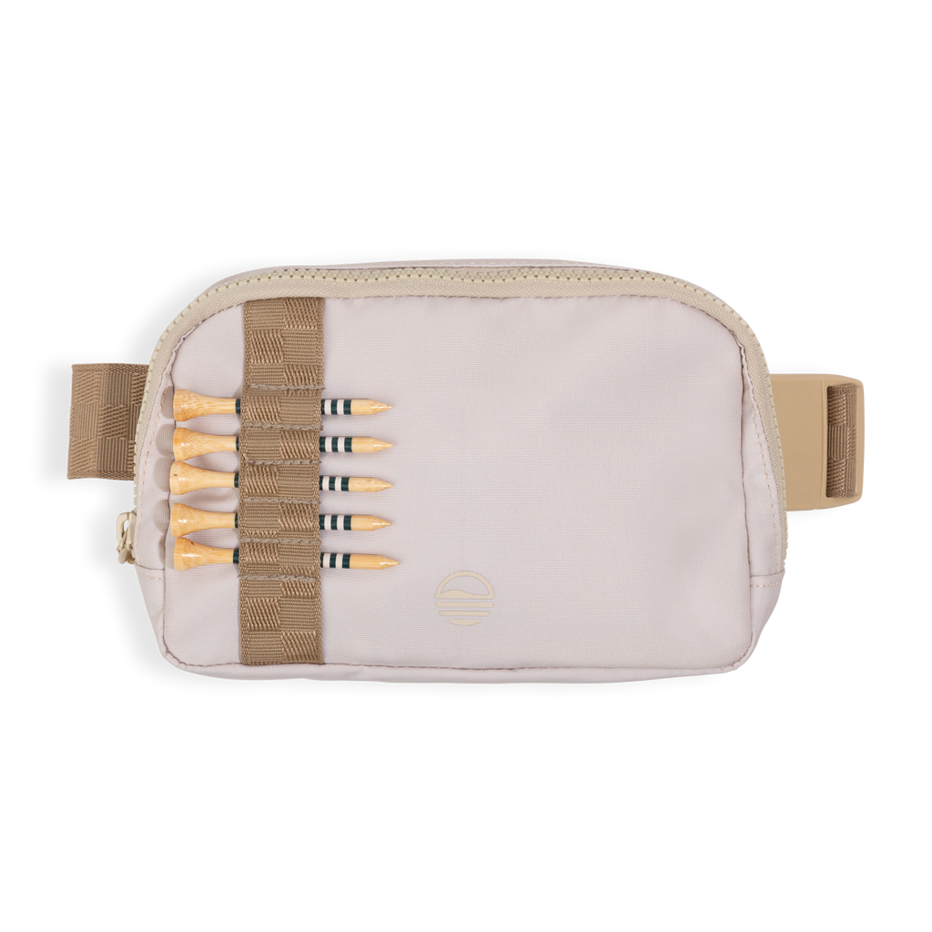 Women's belt bag in toasted almond with bamboo golf tees