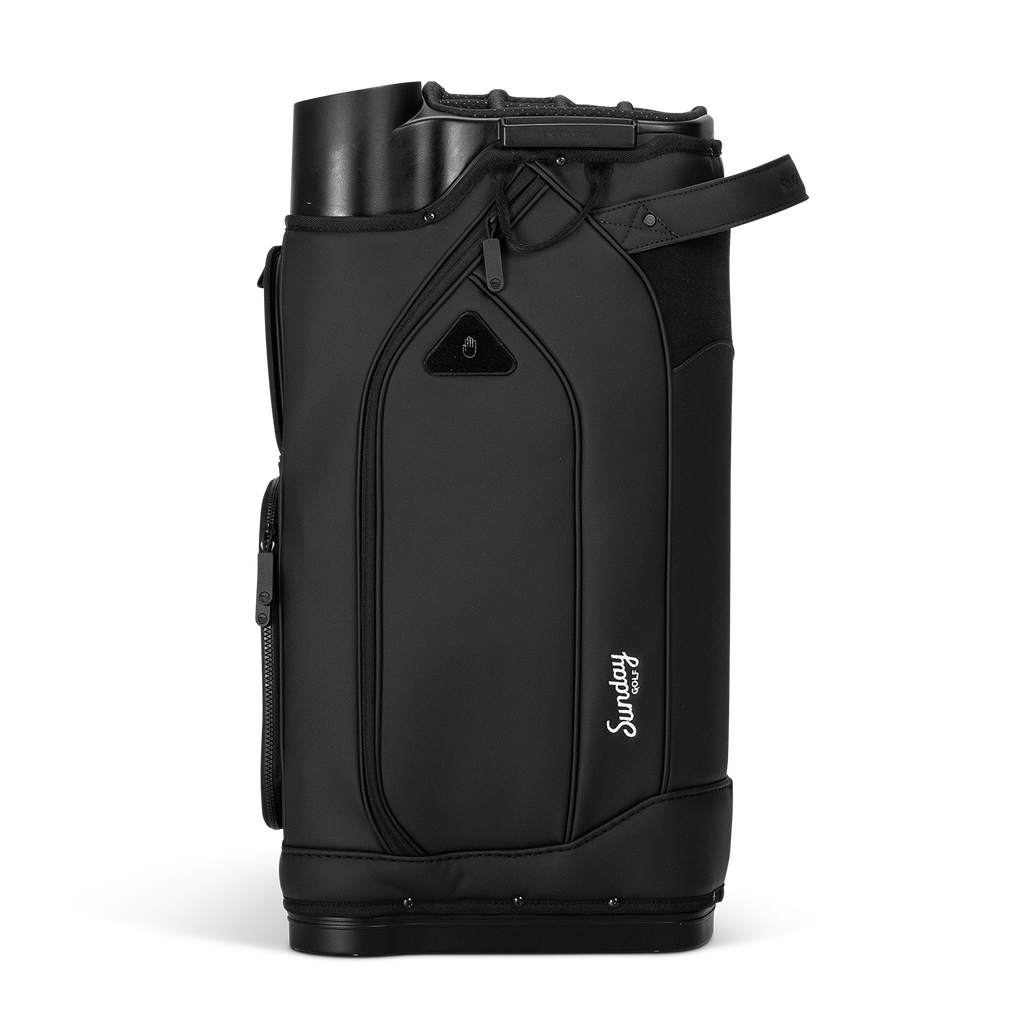 Sunday Golf's Simmy golf bag side view shot with sunday golf logo