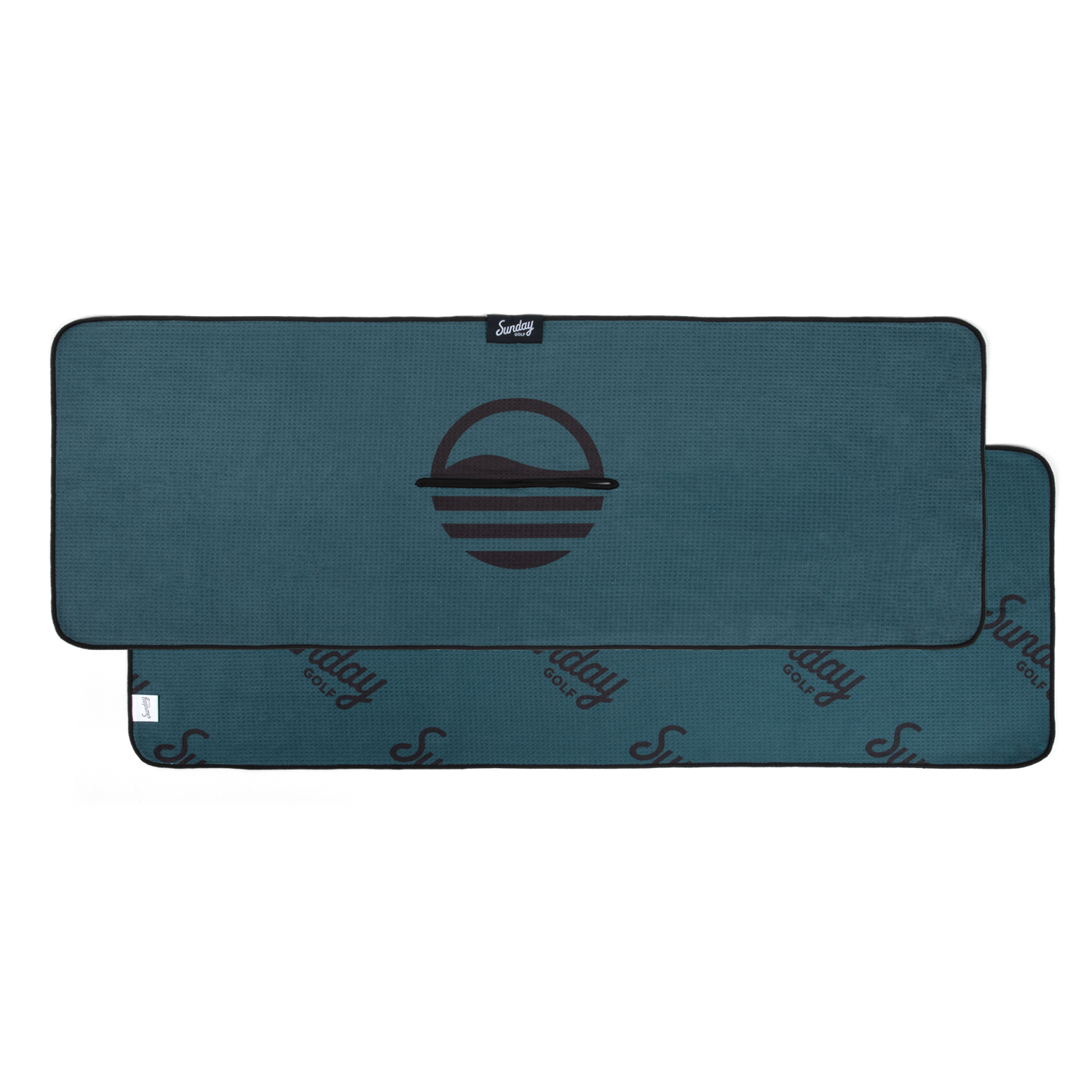 Midnight green golf towel with Sunday Golf logo front and back