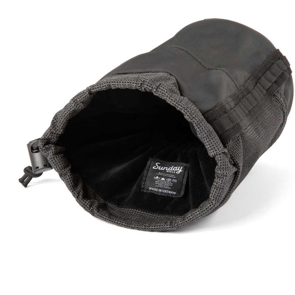 Inside ranger driver golf headcover in black showing Sunday Golf script logo