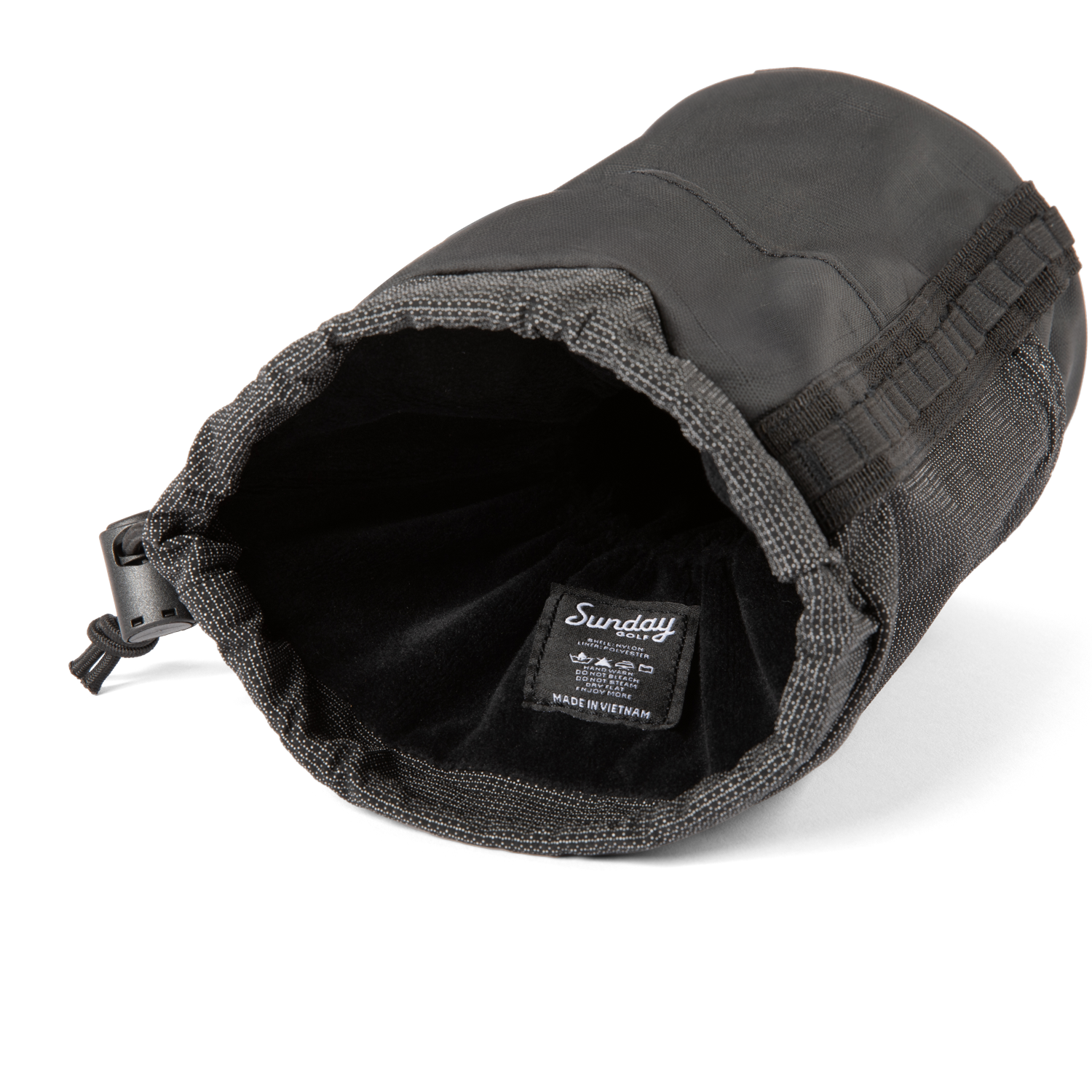 Inside ranger driver golf headcover in black showing Sunday Golf script logo