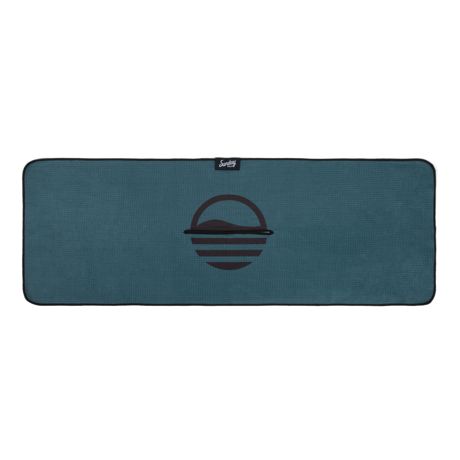 Midnight green golf towel with black Sunday Golf logo front 