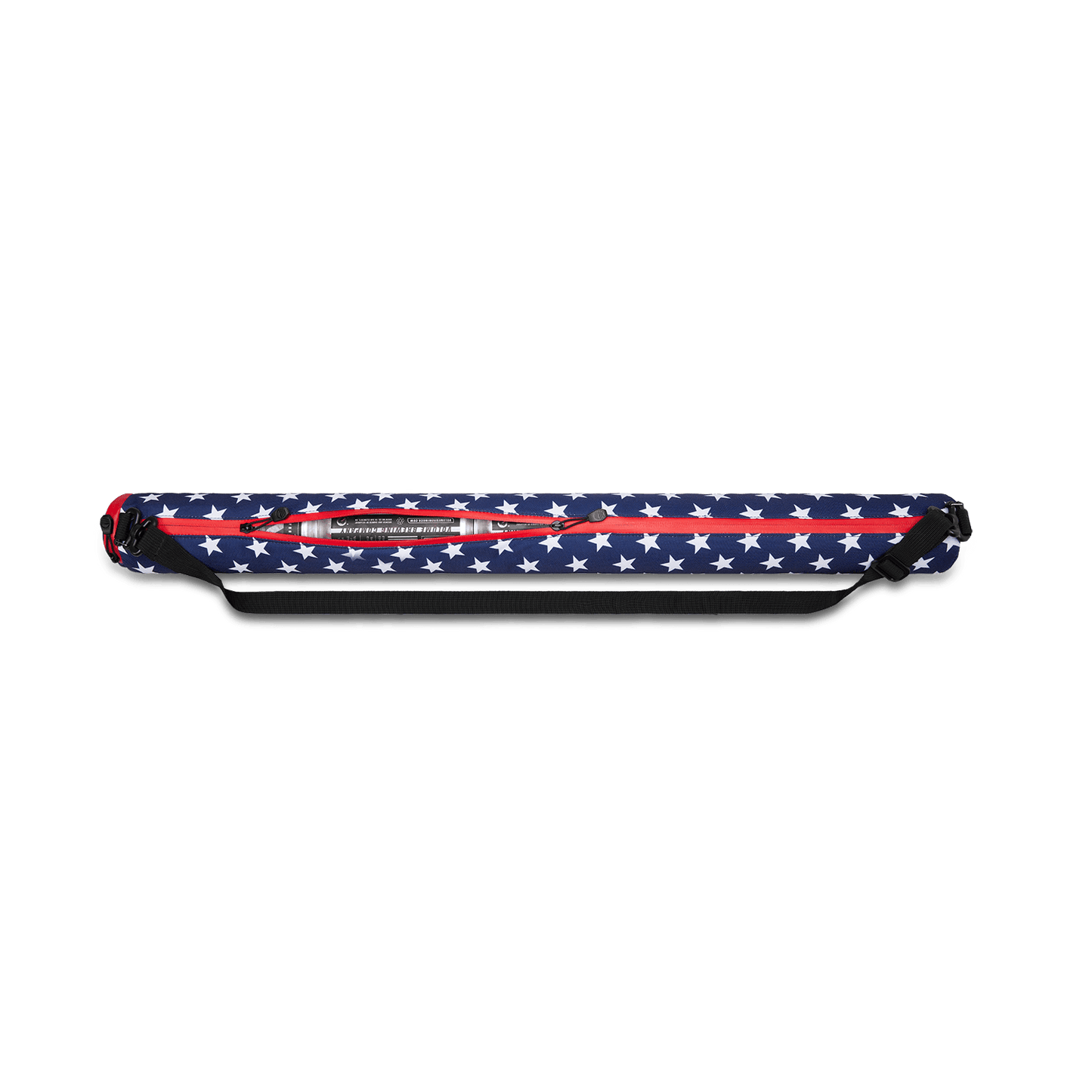 Beer Sleeve Cooler with American flag on print and coated zipper closure half-closed