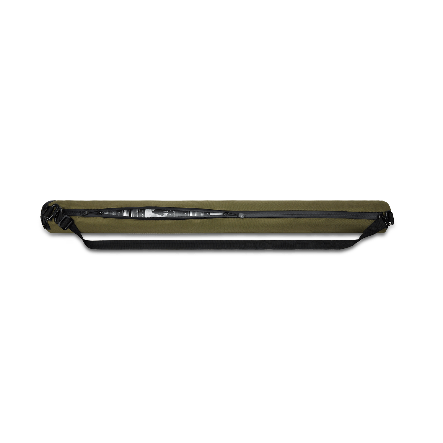 Beer Sleeve Cooler in olive with coated zipper half-opened