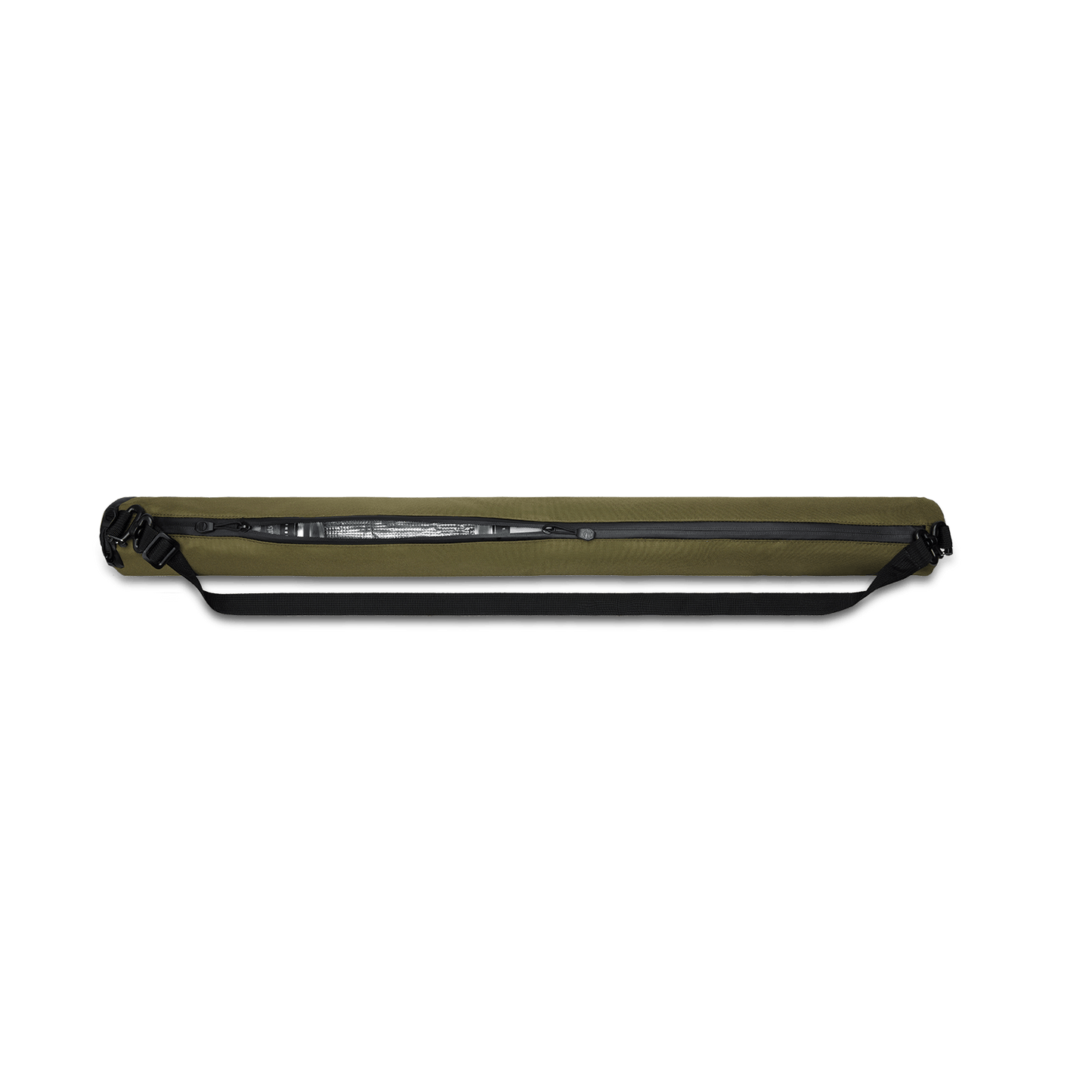 Beer Sleeve Cooler in olive with coated zipper half-opened