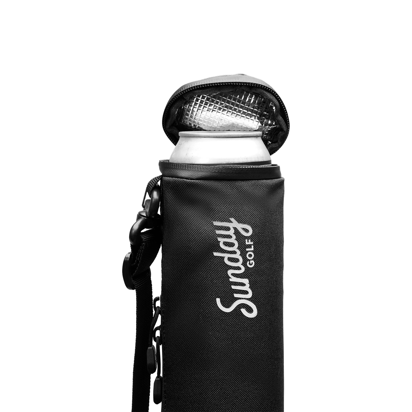 Beer Sleeve Cooler in matte black with canned drink inside
