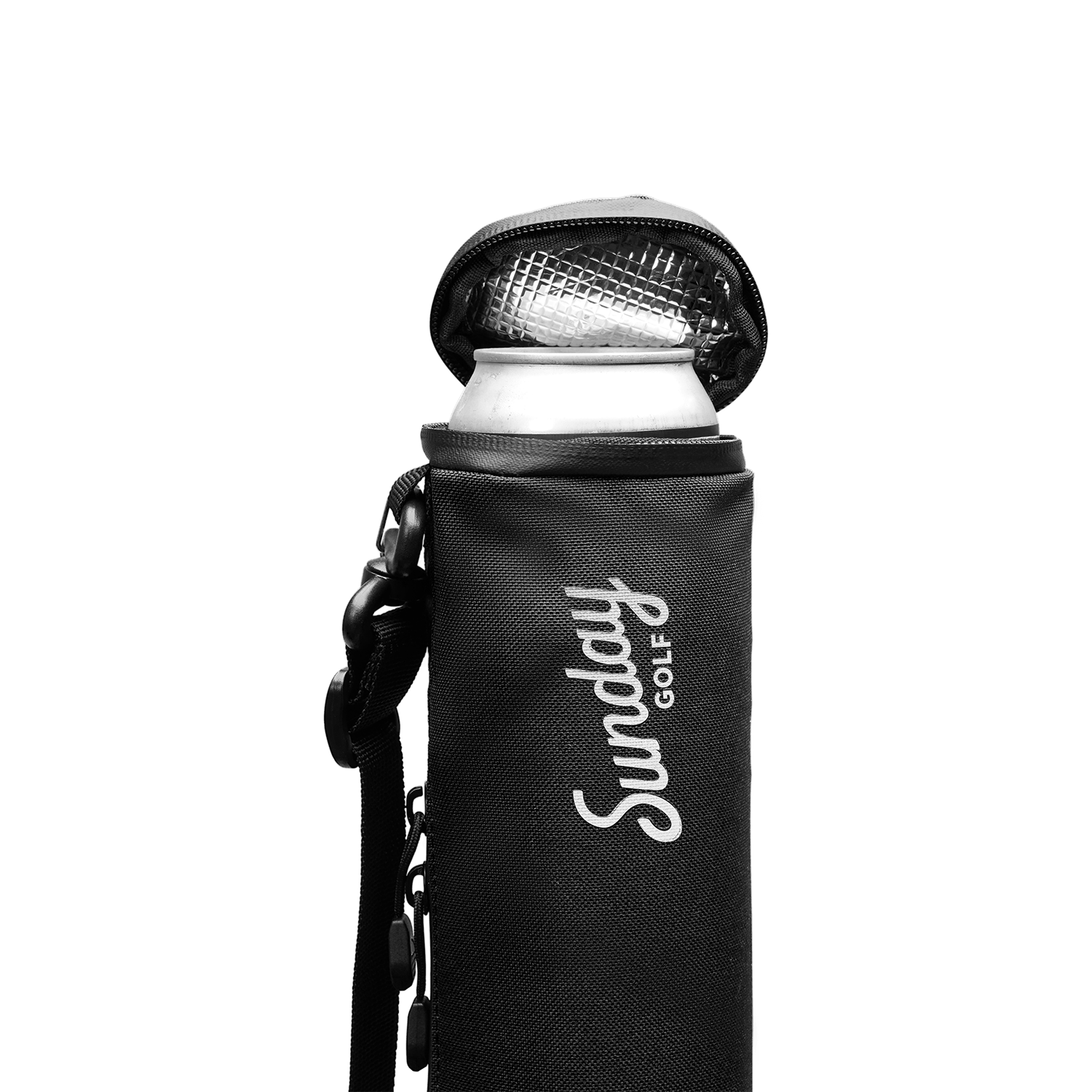 Beer Sleeve Cooler in matte black with canned drink inside