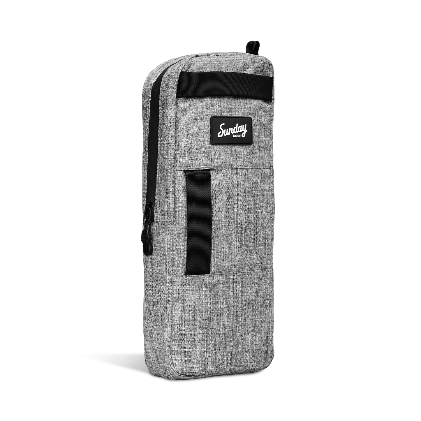 A front shot of big frosty golf cooler bag in heather gray fully zipped