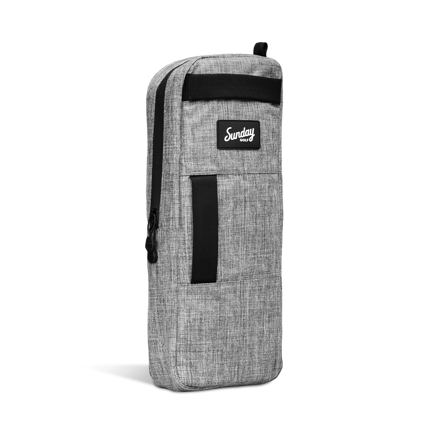 A front shot of big frosty golf cooler bag in heather gray fully zipped