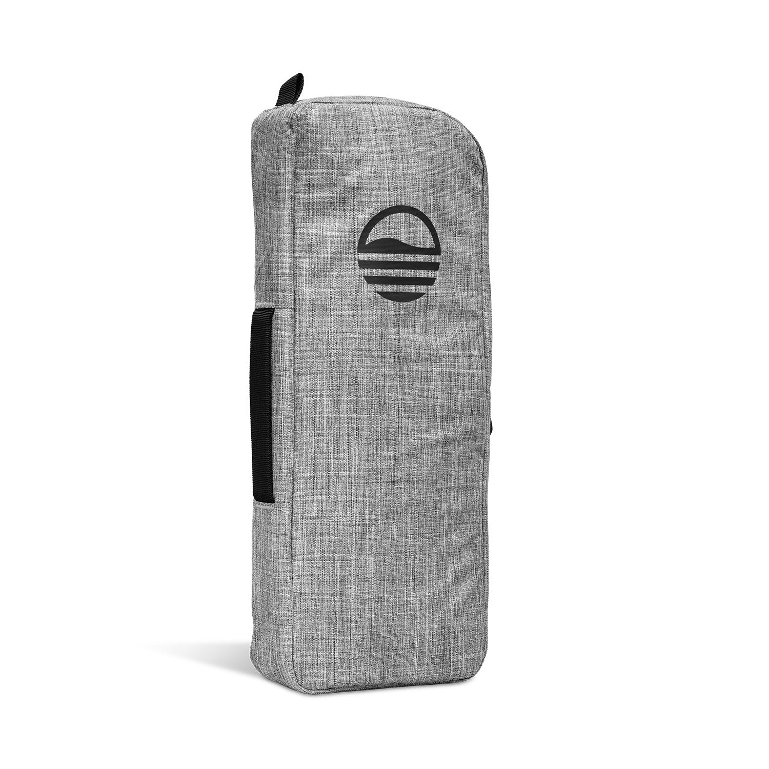 A rear shot of big frosty golf cooler bag in heather gray with gloss black logo 