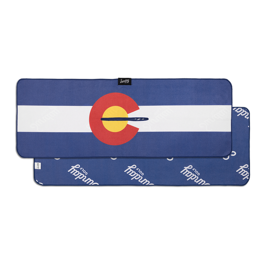 Front and back view of Colorado state flag golf towel