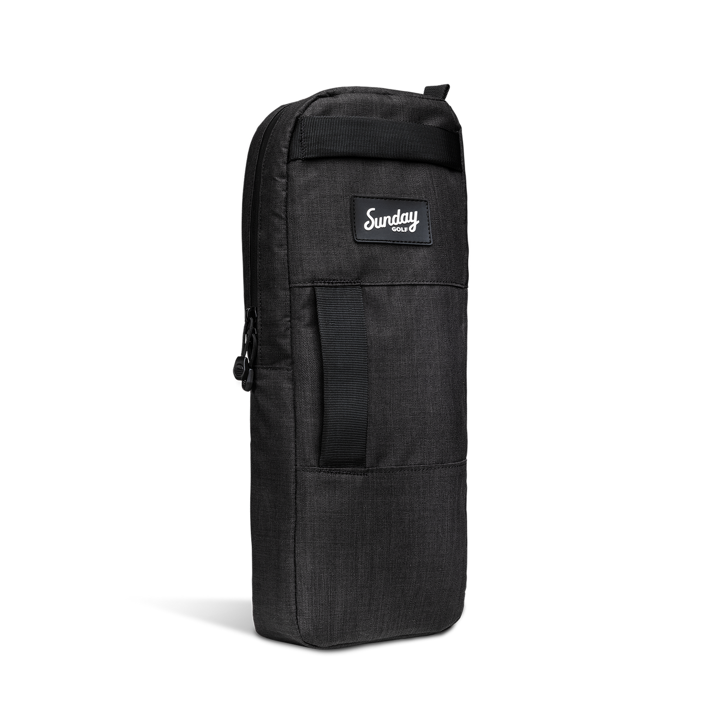 A front shot of big frosty golf cooler bag in matte black fully zipped