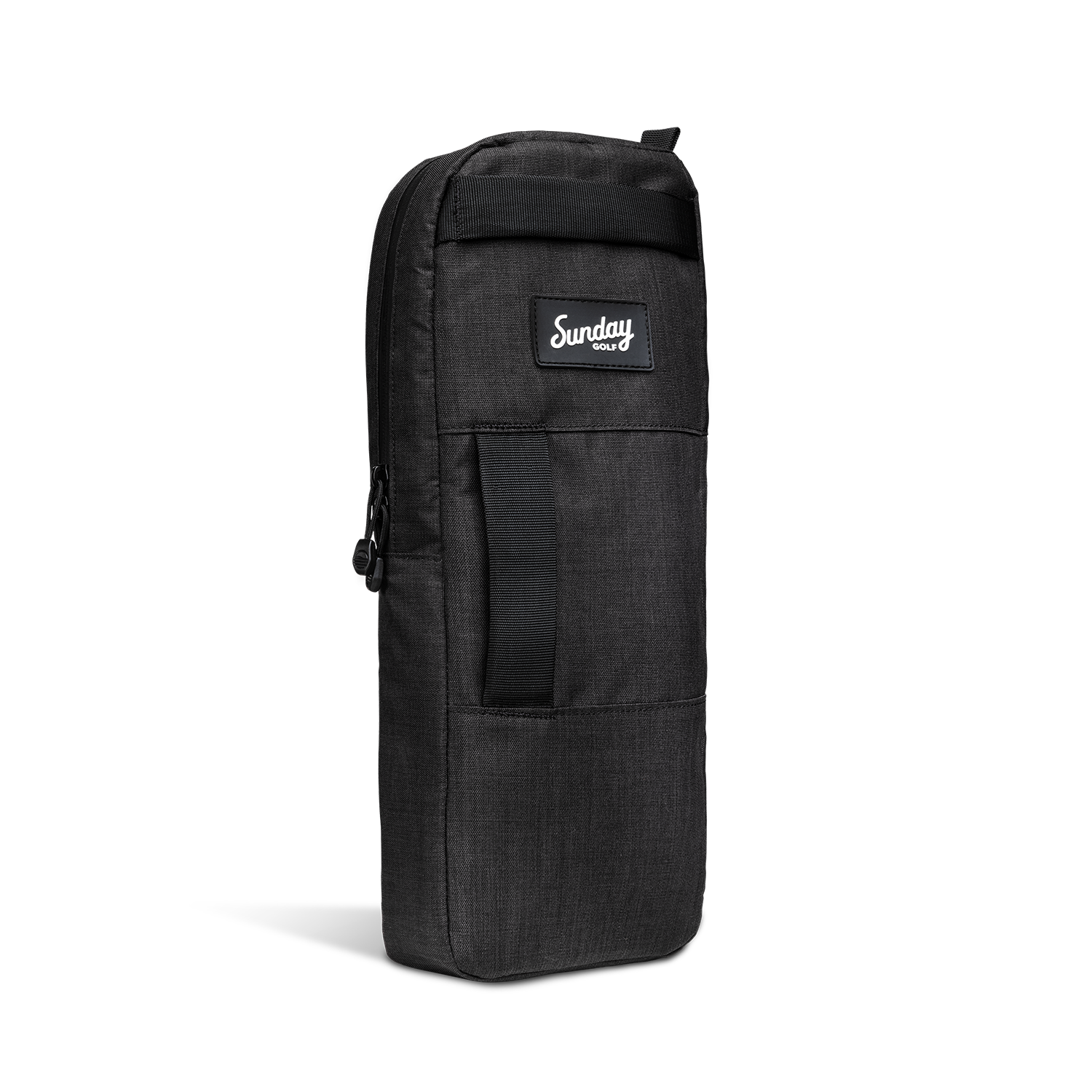 A front shot of big frosty golf cooler bag in matte black fully zipped